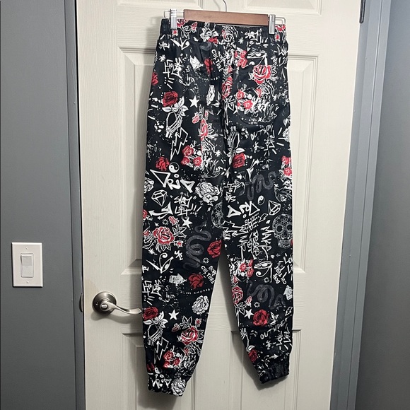 Men's Black and Red Graphic Joggers - Picture 5 of 6